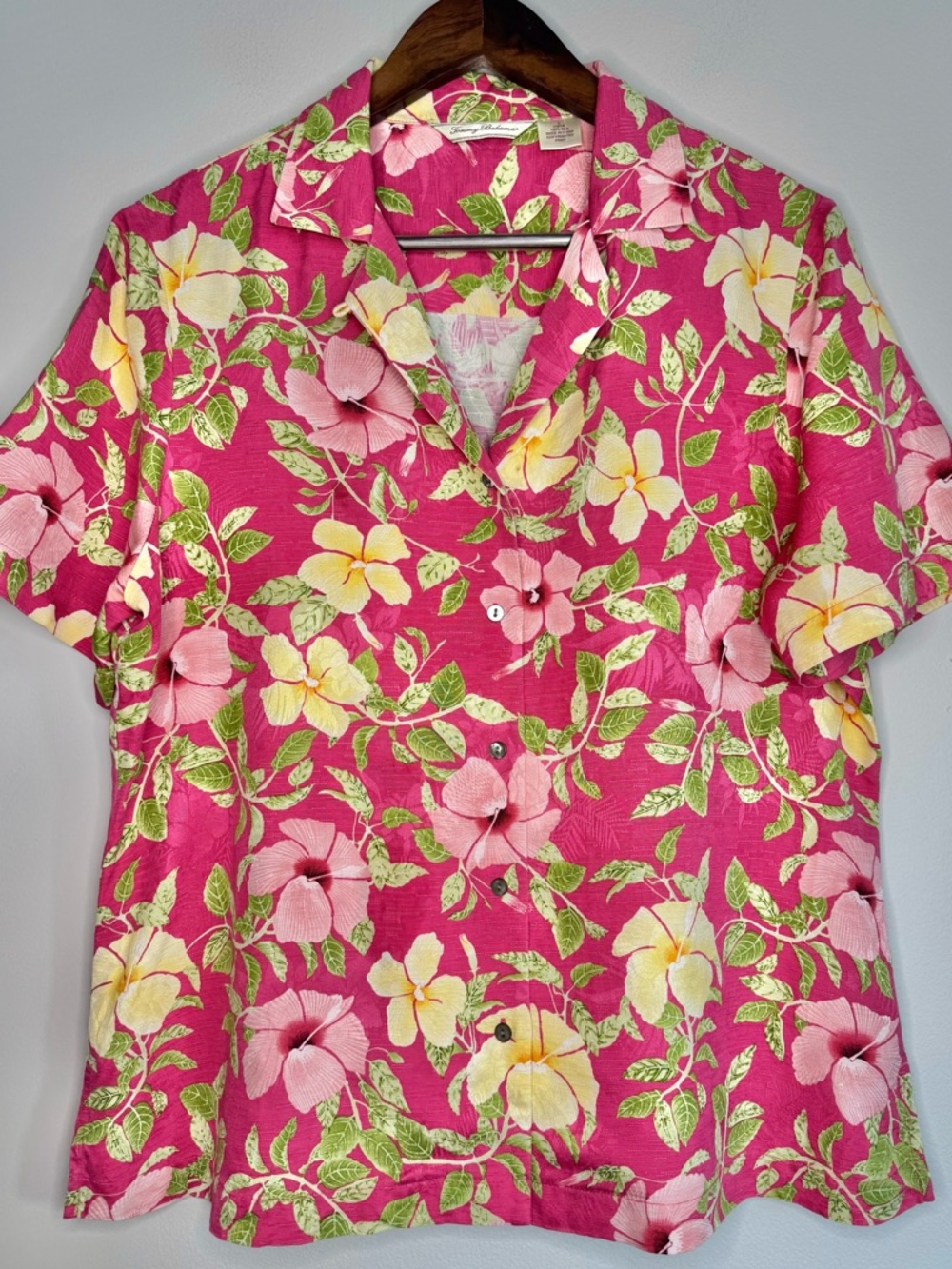 VTG 90s Tommy Bahama Women’s Silk Hawaiian Short Sleeve Button Down Large EUC